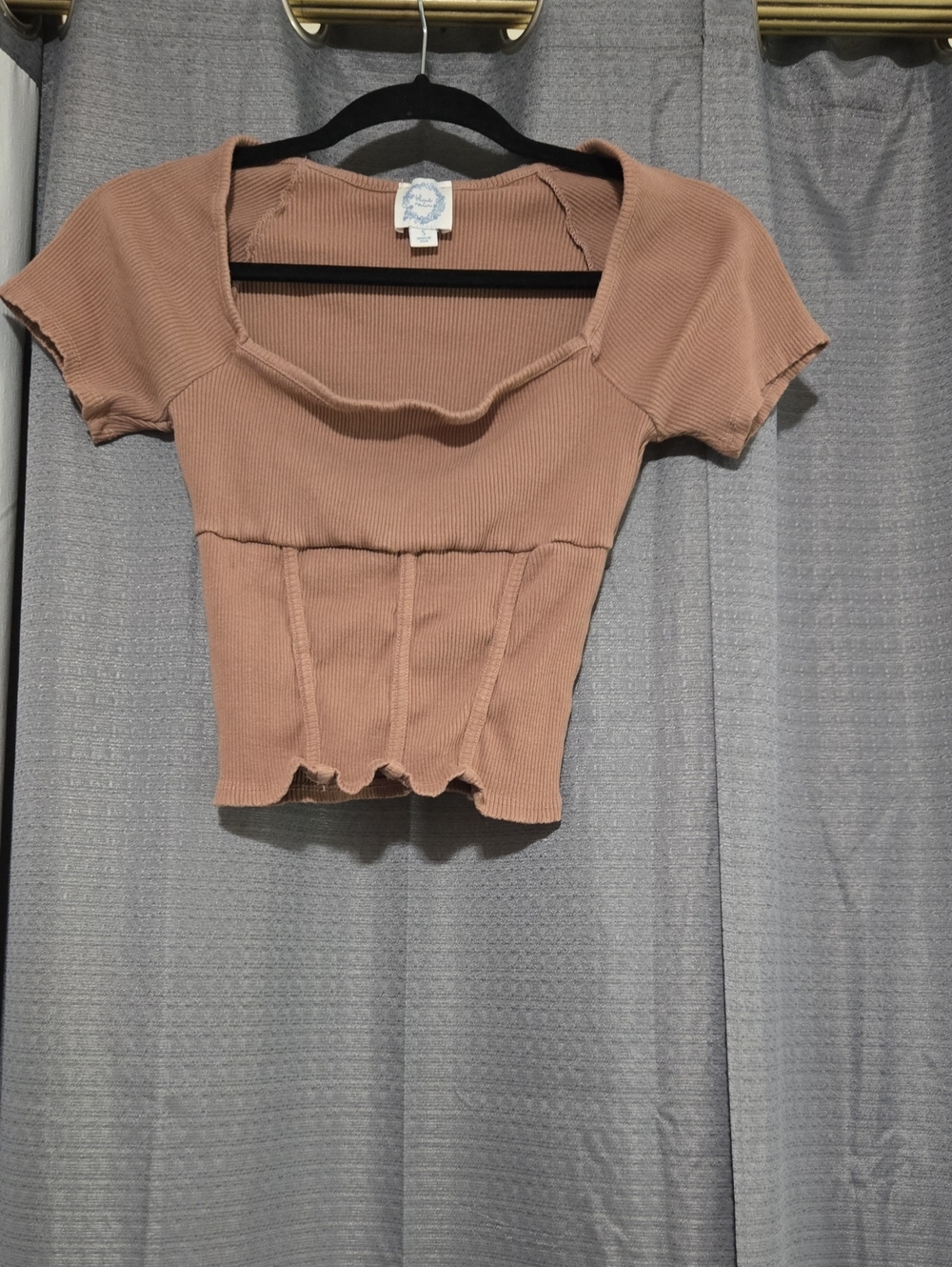 Blue Rain Ribbed Crop Top in Dusty Rose